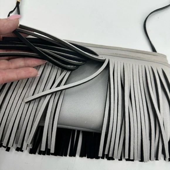 Save My Bag Neoprene Fringe Crossbody Bag Clutch Grey Made in Italy - Picture 2 of 11